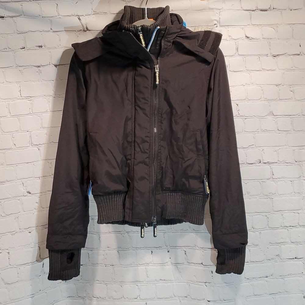 Superdry Black Ski Snow Jacket with Blue Accents